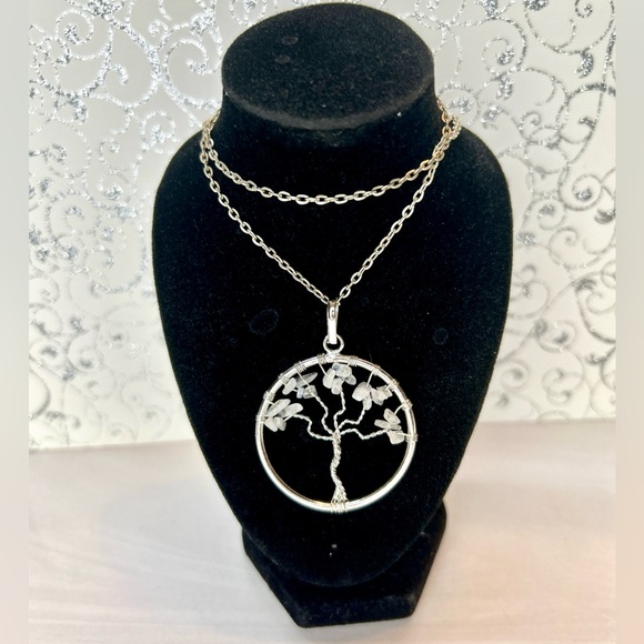 Silver Tree of Life Necklace with Natural Stone 12” - Picture 1 of 2